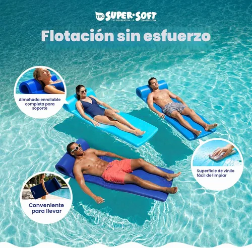 Vista 4 de TRC Recreation Sunsation 1.75" Thick Foam Pool Float Lounger w/ Headrest for Lounging & Sunbathing in Swimming Pools, Beaches & Lakes, 70" x 26 Azul