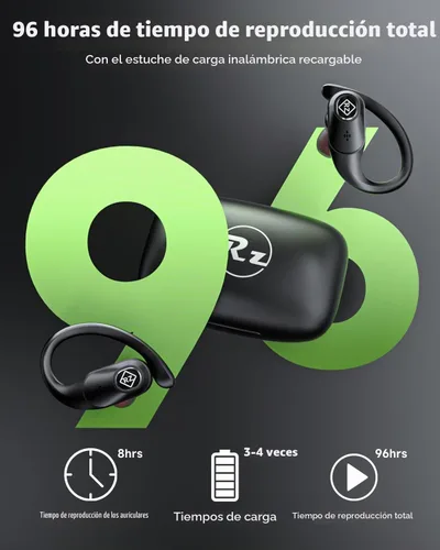 Vista 3 de Auriculares inalámbricos Bluetooth Auriculares 96H Playtime Pantalla LED Impermeable Built in Mic Deep Bass Sound Secure Over Ear buds Earhooks