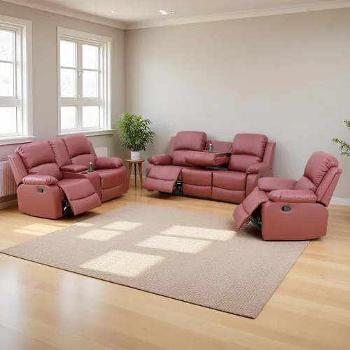 Vista 33 de Conjunto de sofá para sala de Estar, sillón reclinable de cuero transpirable, sofá de 3 plazas para cine en casa con portavasos para apartamento