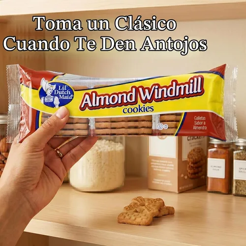 Vista 3 de Lil Dutch Maid Galletas de barra de almendras 9 onzas (paquete de 3) Galletas crujientes con sabor a pan de jengibre con forma de molino