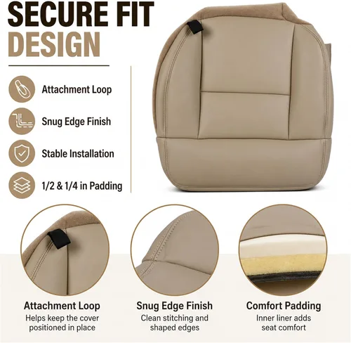 Vista 3 de Funda de Asiento Inferior del Lado Izquierdo Delantero del Conductor de Repuesto de Cuero Beige Tostado Compatible con Ford F150 Lariat XL XLT 2004