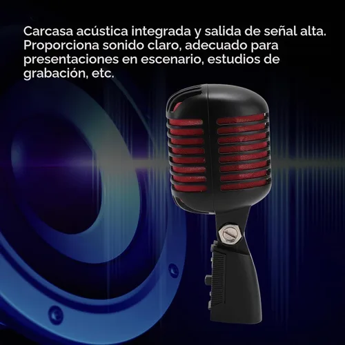 Vista 4 de banapoy Micrófono vocal clásico retro dinámico, micrófono cardioide profesional de rendimiento en vivo, micrófono antiguo de grabación vocal