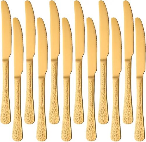 Vista 12 de 12 cuchillos de mantequilla de acero inoxidable con superficie martillada, esparcidores de queso/mantequilla, cuchillos para untar, queso