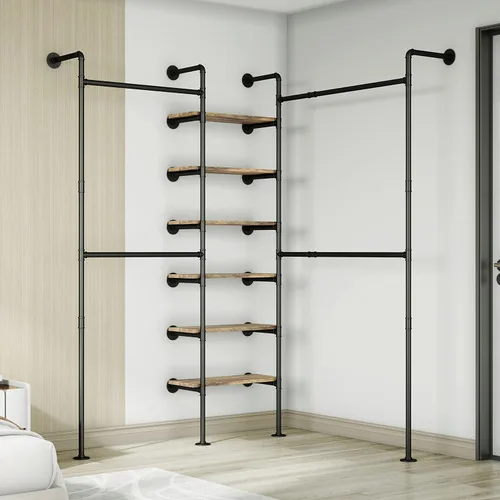 Vista 8 de HKaikzo Sistema de armario montado en la pared de 85 pulgadas de alto x 81 pulgadas de ancho, perchero industrial de tubería para armario con 6