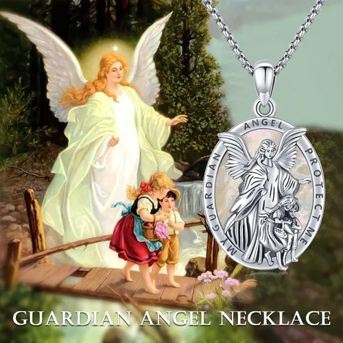 Vista 6 de Collar con colgante de San MiguelSan CristóperSan SebastiánGuadalupeÁngel de la GuardaSanta MuerteJudeJoseph para hombres y mujeres, plata de ley