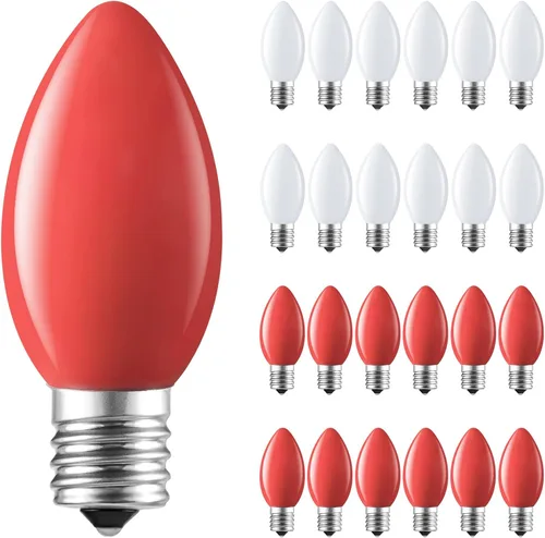 Vista 9 de Minetom Paquete de 25 bombillas de repuesto C9 transparentes para luces de Navidad, bombillas incandescentes C9 de base intermedia E17, 7 vatios