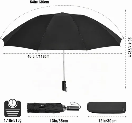 Vista 2 de G4Free Paraguas de viaje portátil inverso grande de 54 pulgadas resistente Negro