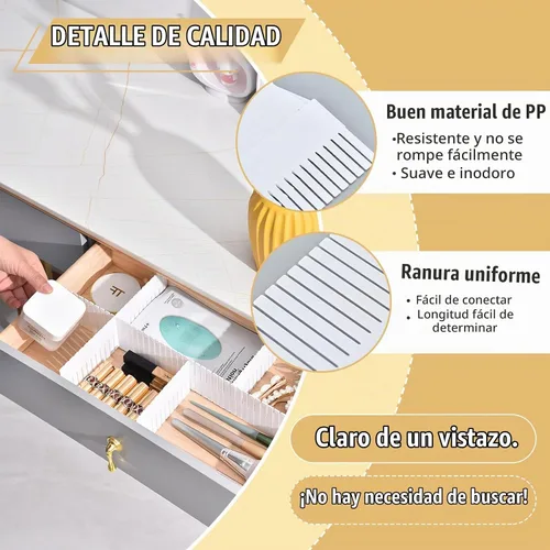 Vista 3 de OJYUDD Divisores de cajones de rejilla de plástico, 12 unidades, color blanco, ajustable, ropa interior, cómoda, cajón, divisor, para almacenamiento
