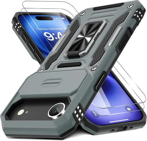 Vista 35 de DEERLAMN Funda para iPhone Air de 6.5 pulgadas con cubierta deslizante para cámara + protector de pantalla (2 paquetes), soporte de anillo giratorio