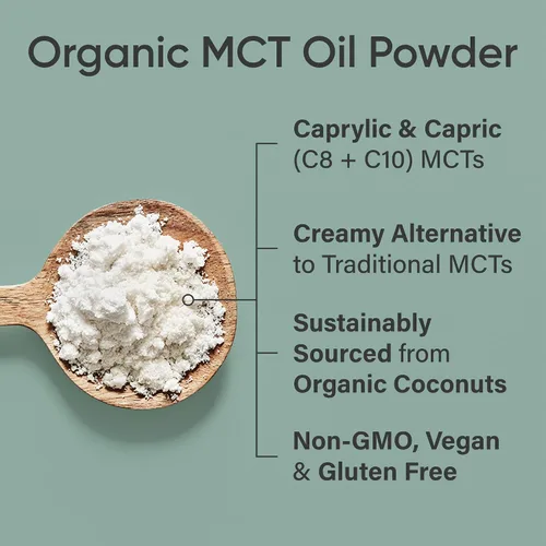 Vista 4 de Sports Research Aceite MCT Orgánico en Polvo – Keto y Vegano MCTs C8, C10 de Cocos – Combustible de Ácidos Grasos para Cerebro y Cuerpo, Sin OMG