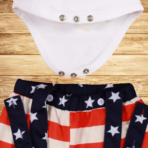 Vista 5 de Traje del Día de la Independencia para bebé niño recién nacido 4 de julio, traje para niño con mi primer día de la independencia, traje + sombrero 3