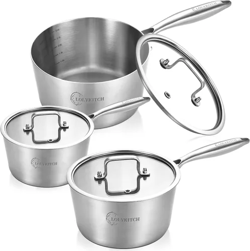 Vista 9 de LOLYKITCH Juego de cacerolas de acero inoxidable de 1QT y 2QT con tapas