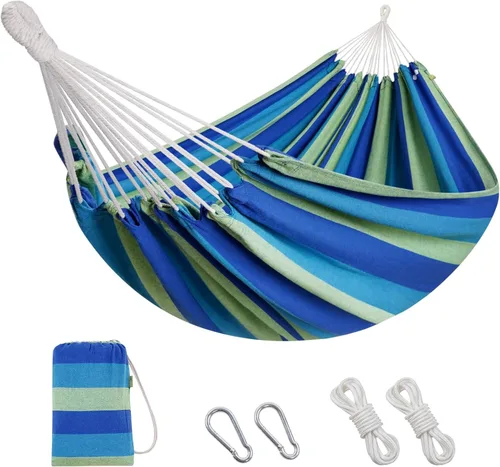 Vista 19 de Hamaca brasileña con correas para árboles, hamacas de lona, hamaca portátil con bolsa de transporte para patio trasero, porche, uso en exteriores e