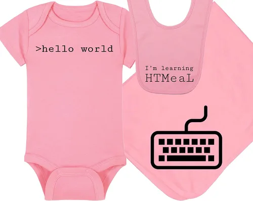 Vista 22 de >hello world - Techie Baby Onesie - Sombrero - Manta - Combinaciones de paquete de babero