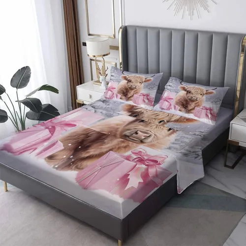 Vista 8 de Sábanas de gato tamaño individual – Sábanas y fundas de almohada de Navidad – 100% microfibra, estampado de alta cantidad de hilos, sábana encimera