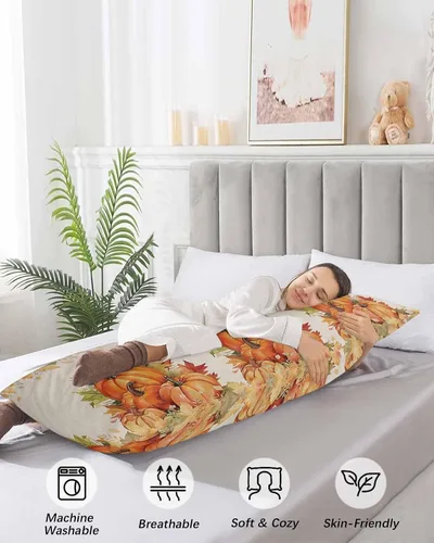 Vista 4 de Funda de almohada corporal de calabazas de otoño, fundas de almohada suaves decorativas para sofá largo y lumbar, funda de cojín con cierre