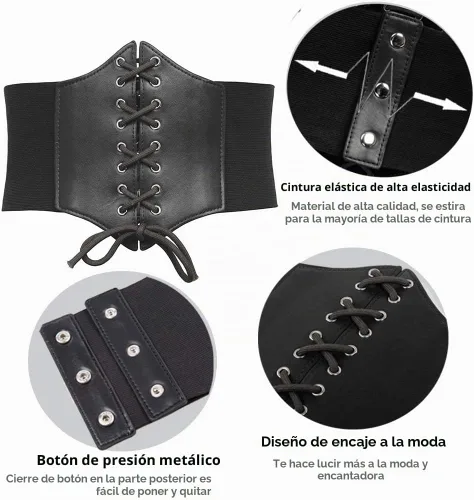 Vista 3 de GRACE KARIN Lace-up Cinch Belt Tied Corset Elastic Waist Belt Negro