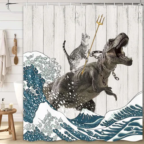 Vista 10 de Boziqr Divertidas cortinas de ducha para baño, bonita cortina de baño de elefante, luna, bosque, decoración rústica de granja, tela de poliéster