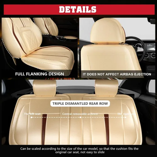 Vista 6 de ASLONG 5 piezas 2025 Fundas para asientos delanteros y traseros de auto, accesorios para interior de auto con cuero de napa impermeable para autos