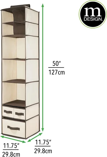 Vista 3 de mDesign - Organizador de almacenamiento para barra de guardarropa, 7 estantes, 3 cajones