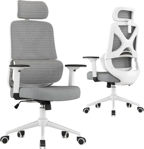 Vista 10 de Silla de escritorio ergonómica de respaldo alto con soporte lumbar ajustable y reposacabezas, silla de escritorio de oficina en casa