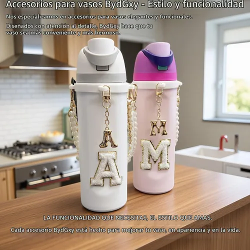Vista 7 de Letter Handle Strap Accessories with Cute Initial Charm Compatible with Owala Water Bottle 24oz 32oz 40oz Owala Kids Dorado (Gold Metal)