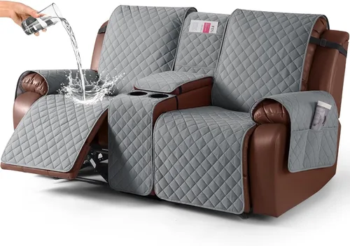 Vista 26 de KinCam Funda 100% Impermeable para Loveseat Reclinable con Consola, Fundas Antideslizantes para Sofá Reclinable de 2 Asientos, Funda para Sofá