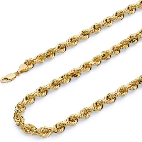 Vista 4 de Collar de cadena de cuerda de corte de diamante de 14 quilates con corte de diamante macizo de 0.157 in, 0.118 in, 0.098 in, 0.079 in, 0.059 in