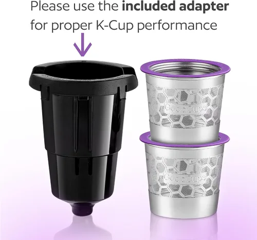 Vista 3 de 2 tazas K reutilizables de acero inoxidable con soporte de repuesto para cafeteras Keurig K-Express, K-Mini, K-Classic, K-Elite, K-Café, K-Duo