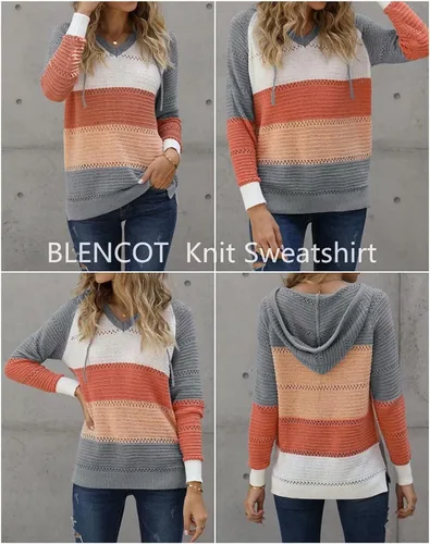 Vista 5 de BLENCOT - Suéteres con capucha bloque de color ligeros y cordón para mujer