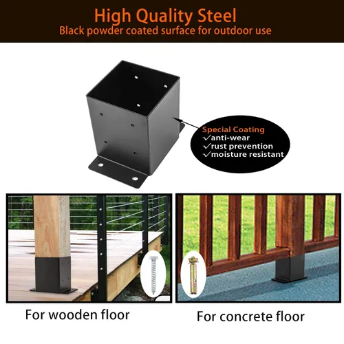 Vista 4 de Base para poste 4x4, soportes de poste (Tamaño interno 3.6"x3.6")，anclaje de poste de valla de acero grueso recubierto de polvo negro para poste