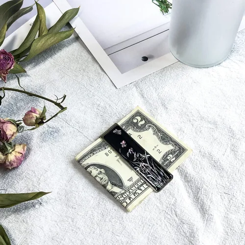 Vista 6 de Cartera con clip para dinero de madre perla para tarjetas de crédito, de acero inoxidable, colección de regalos