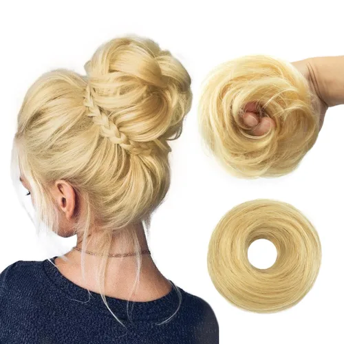 Vista 17 de Moño de Cabello Humano 100%, Moño Desordenado Pieza de Cabello Extensiones de Cabello Humano Real Moño de Cabello Rizado Natural Piezas de Cabello