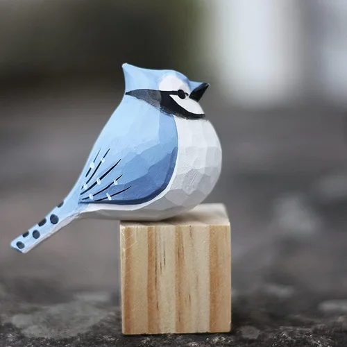 Vista 28 de Figura de pájaro de madera Azure Tit, tilo tallado a mano, marrón claro, decoración moderna para el hogar, regalo de pájaro