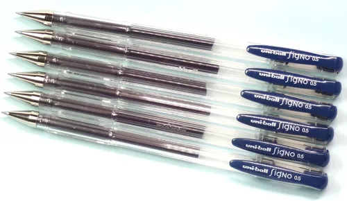 Vista 2 de Uni-ball Signo - Bolígrafo estándar de tinta de gel UM-100 (UM100.64), azul negro, 0.020 in, 6 bolígrafos por paquete (importación japonesa)