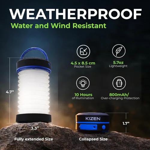 Vista 7 de Linterna Solar para Exteriores Kizen - Linterna Recargable Solar o por Enchufe - Luz LED Plegable para Apagones de Energía - Lámpara Esencial