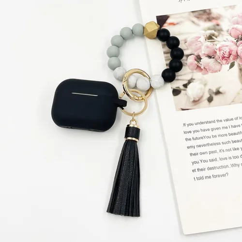 Vista 3 de Funda compatible con Airpods Pro de 2ª generación 2022, funda protectora de silicona suave con llavero de pulsera para Apple Airpods Pro 2 funda