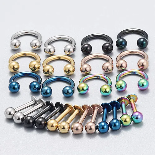 Vista 2 de Kridzisw 24 piezas 14G acero quirúrgico herradura nariz aros septum pezón lengua ombligo anillo piercing joyería para mujeres hombres 0315in 0394in