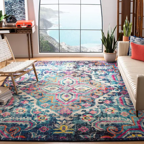 Vista 8 de SAFAVIEH Colección Monaco - Alfombra de pasillo, 2.2 x 6 pies, azul y fucsia, no desprende pelusa y de fácil cuidado, ideal para zonas de alto