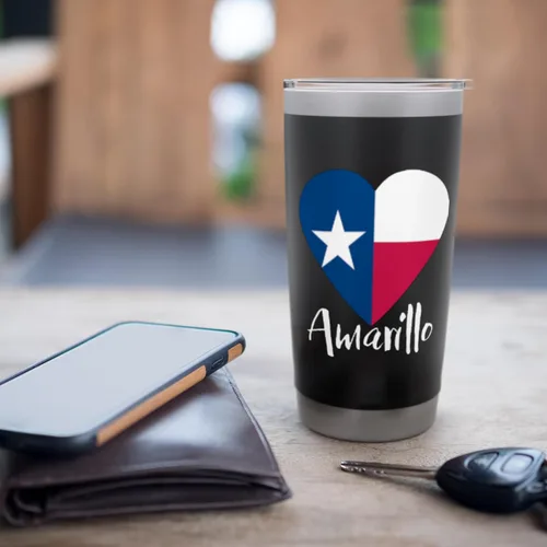 Vista 7 de I Love Amarillo Texas Panhandle TX State Flag Heart Stainless Steel Insulated Tumbler