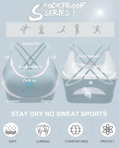 Vista 4 de RUNNING GIRL - Brasier deportivo con tirantes delgados para mujer brasier de yoga con soporte medio copas extraíbles y espalda cruzada