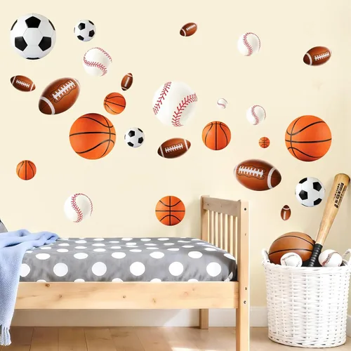 Vista 12 de Calcomanías de pared de béisbol 3D para decoración de dormitorio de Papel tapiz de béisbol, extraíble para despegar y pegar, decoración