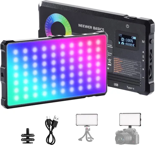 Vista 10 de NEEWER BASICS BS40C Full RGB Luz de Video Magnética para Cámara, Modo Boost de 45W, Panel LED Pequeño de Iluminación 4800lx/0.5m CRI95+ 2500-10000K