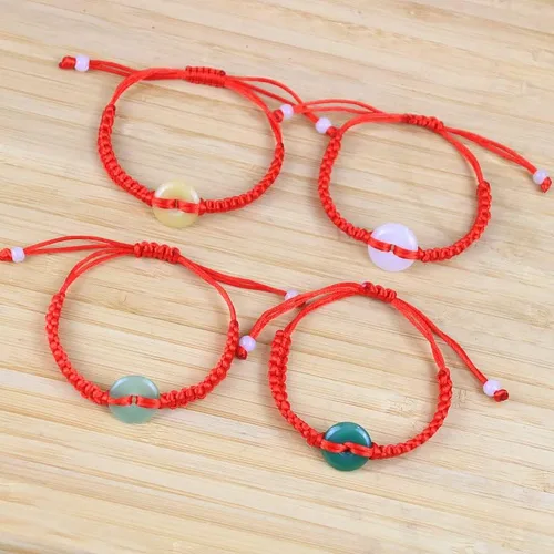 Vista 2 de 4 nudos para protección, mal de ojo y buena suerte, pulsera ajustable de nudo rojo para mujer, pulseras ajustables pacíficas para parejas, Seda