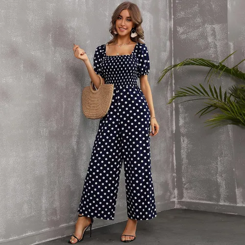 Vista 4 de Love Welove Fashion - Enterizo de verano para mujer, diseño floral, elegante, casual, holgado, pierna ancha, manga corta, de una pieza