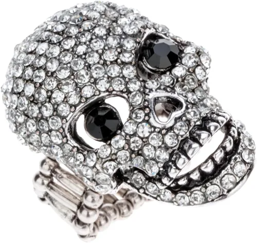 Vista 2 de Szxc Anillo elástico de calavera para mujer, tamaño 7 a 9, anillo de banda elástica, mandíbula móvil, soporte para bufanda de seda, joyería