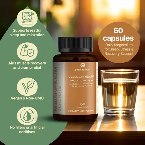 Vista 4 de Greens Best - Glicinato de magnesio 500 mg – Magnesio quelado de alta absorción para dormir, recuperación muscular y salud cardíaca – Sin OMG