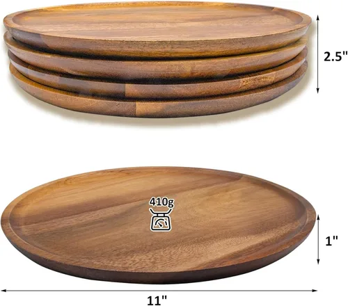 Vista 2 de Platos de madera, platos llanos de madera, reutilizables, hechos a mano, juego de cubiertos de madera natural para cocinar, comer, inauguración
