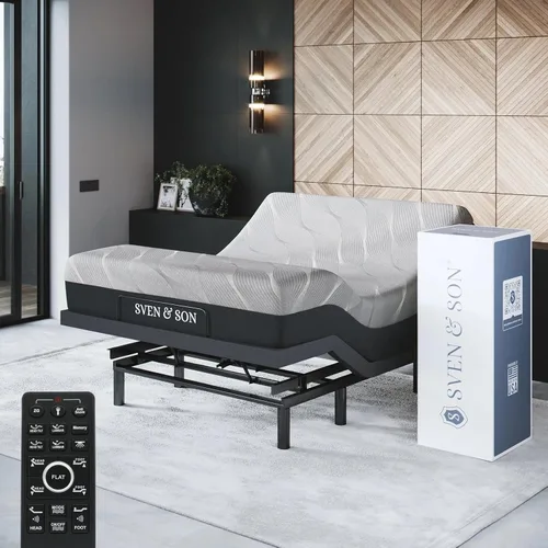 Vista 13 de Sven & Son Bliss Base de Cama Ajustable Solo Armazón, Elevación de Cabeza y Pies, Soporte Lumbar, Inclinación de Cabeza-Almohada, Masaje, Luces
