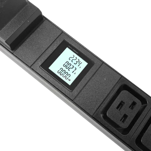 Vista 9 de protección contra sobretensiones, medido, entrada básica 220v/50a, entrada L6-50P, (4-C13 y 4C19), tomas de corriente, montaje en rack vertical